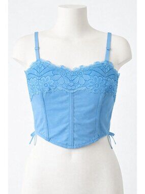 Colsie size XL side Lace-Up Knit Corset Bralette Tank Bra Blue